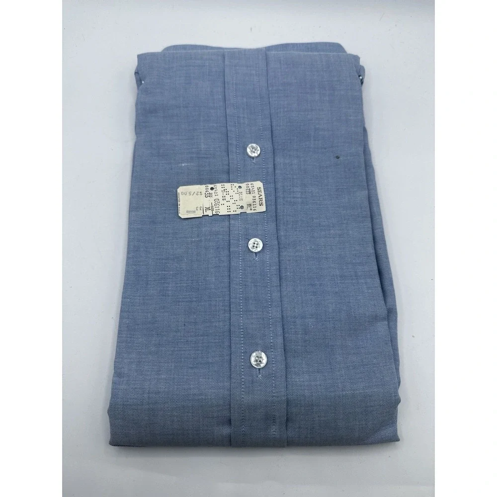 Vintage Sears Perma-Prest Oxford‎ Button Up Shirt Mens 17 XL Blue Deadstock NOS